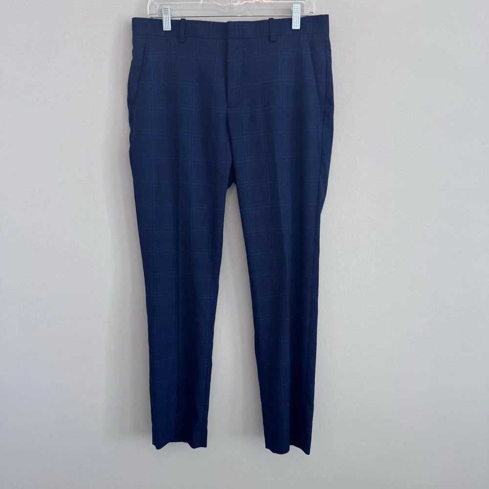 Banana Republic Factory 31x30 Blue Plaid Very Slim Stretch Dress Pants Men's